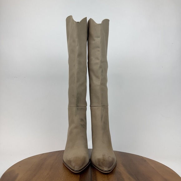 New Womens Steve Madden Croft Beige Leather Heeled Riding Boots Size 5.5 M NWOB - Picture 4 of 11